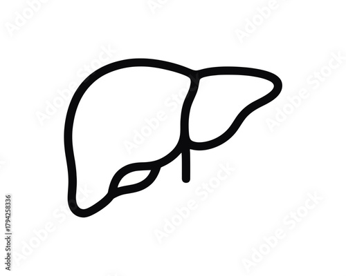 Simple line drawing of a liver organ, isolated on a white background, showing basic anatomical shape