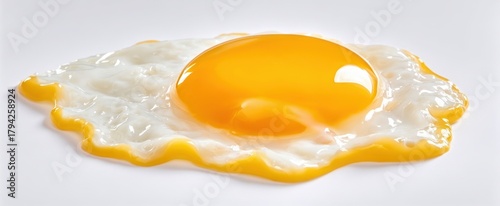 The Fried Egg on White Background with Bright Yolk and Glossy Surface