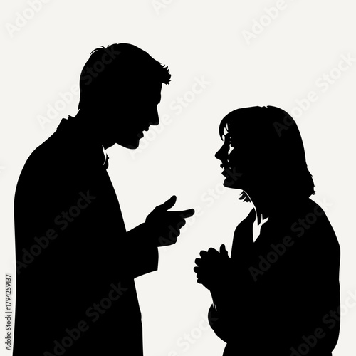 Man Accusing Woman Silhouette Argument Confrontation.
