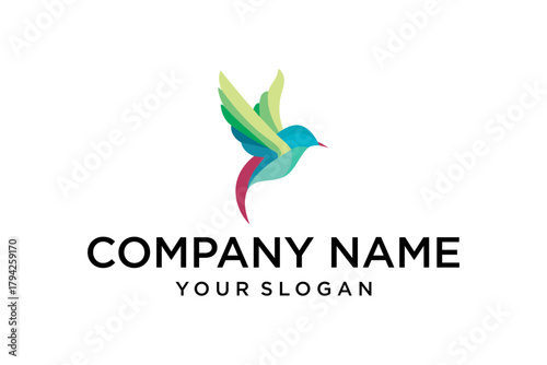 Vibrant Abstract Hummingbird Logo Flying with Colorful Gradient Design