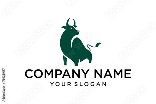 Modern Dark Green Bull Standing Silhouette Logo Design
