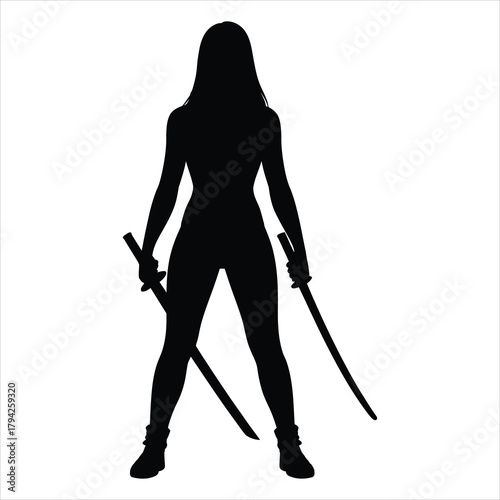 Elegant Female Warrior with Sword Silhouette