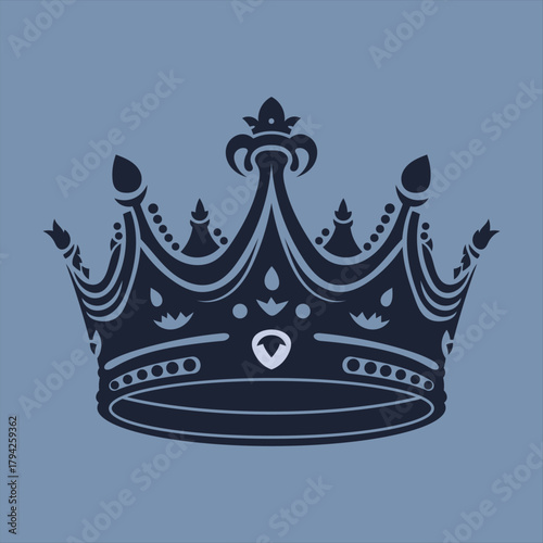 Elegant royal crown design with intricate details and a regal aesthetic on a soft blue background perfect for luxury branding and historical themes