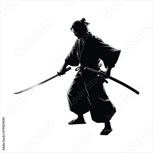 Dynamic Samurai Silhouette with Katana
