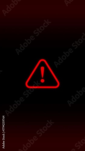 warning triangle sign overlay, danger alert animation screen with transparent loop, vertical footage 4K