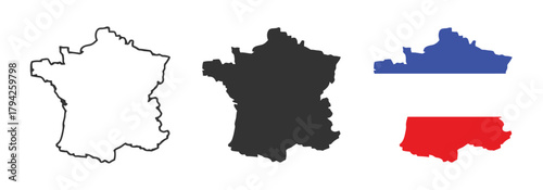 cartography, geography, distinct, thin, silhouette, europe, country's, blue, third, design, shapes, grey, category:, representations, upper, vector, territory, france, white, red., shape, second, bord