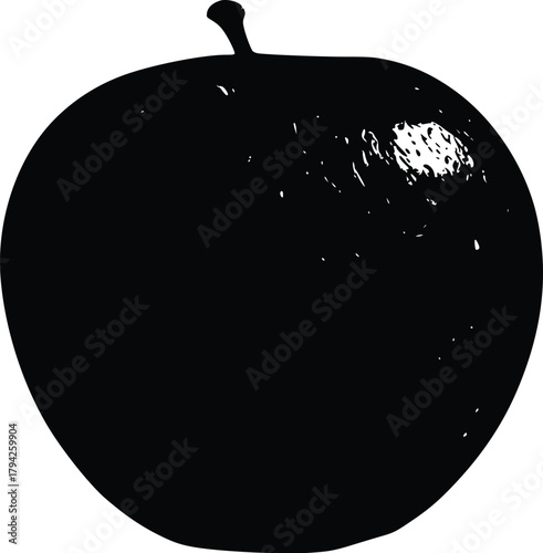 Black and white illustration of an apple