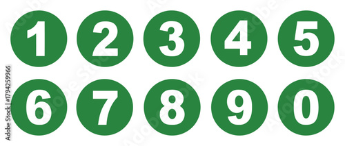 numbers, digits, counting, zero, one, two, three, four, five, six, seven, eight, nine, green, white, circle, icon, symbol, set, collection, graphic, design, education, mathematics, sequence, order, se