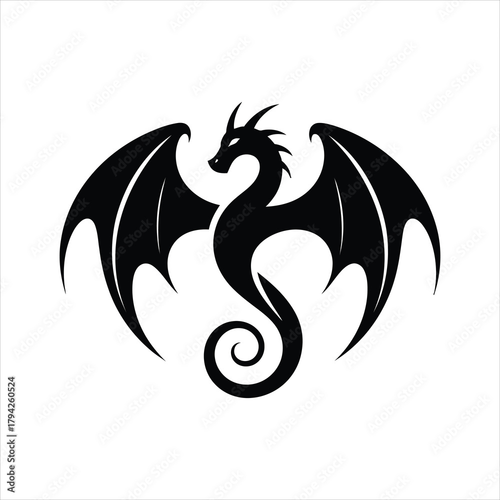 Naklejka premium Curled Dragon Circle Symbol Emblem