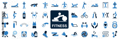 fitness, sport, exercise, workout, health, healthy, lifestyle, gym, training, icons, symbols, collection, set, vector, silhouette, running, cycling, weightlifting, yoga, jumping, water bottle, dumbbel