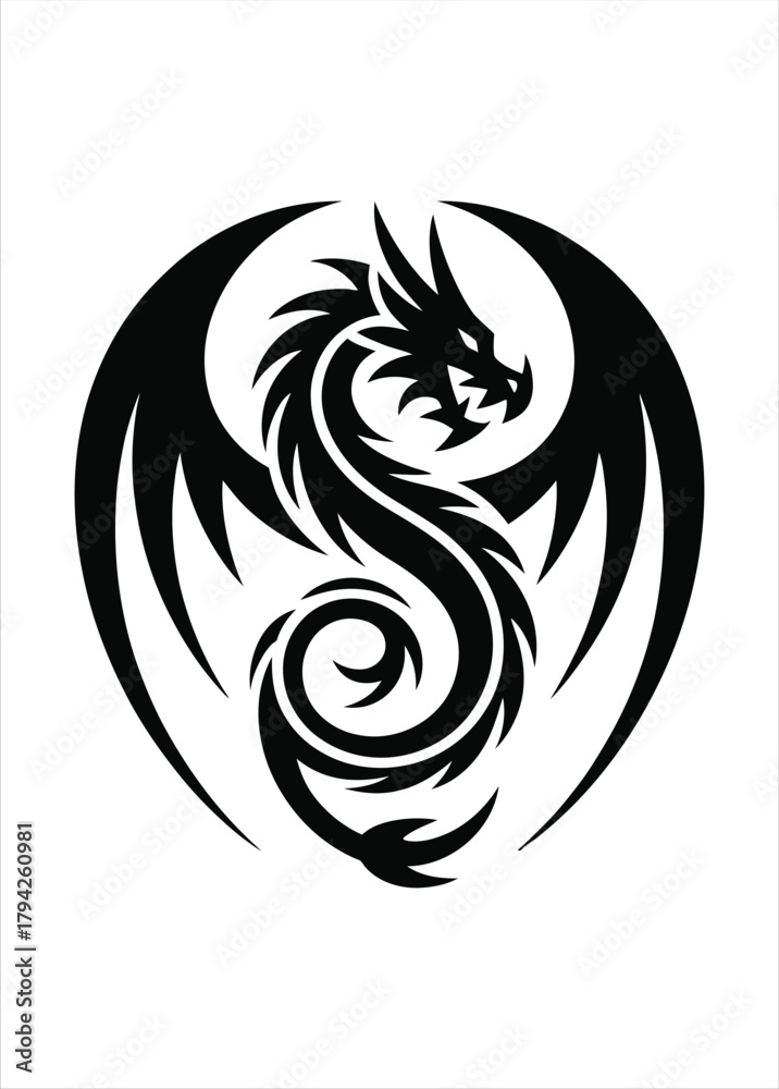 Obraz premium Circular Black Dragon Symbol or Logo Design
