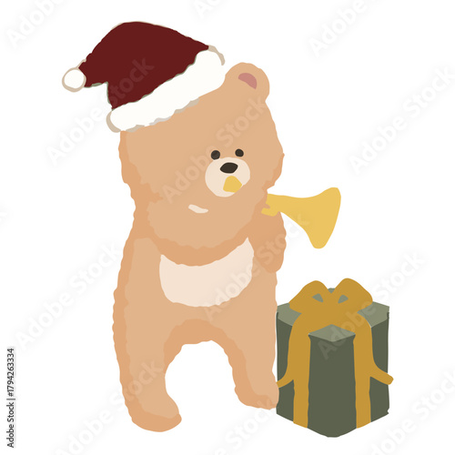 Winter Concert Bear Playing Trumpet with Santa Hat