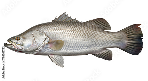 Barramundi fish a popular sport and table fish isolated on white background