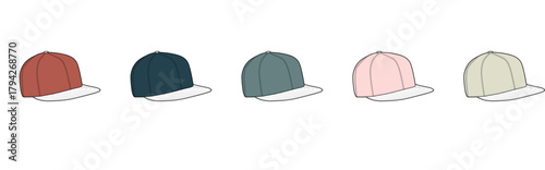Collection of colorful baseball caps in various shades, each with a contrasting white brim, ideal for design projects