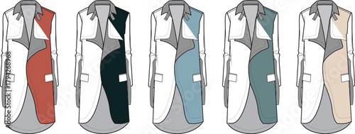 Collection of colored lab coats, perfect for medical or scientific professionals, clean and modern