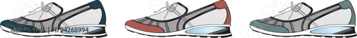 Sneakers in Various Colors A Trio of Stylish Athletic Footwear Designs for Sport and Casual Wear