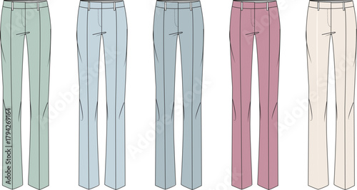 Collection of Women's Fashionable Pants in Various Colors Design and Style for Apparel Concepts