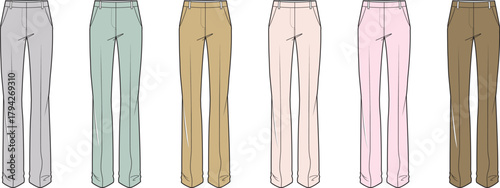 Variety of Fashionable Trousers in a Spectrum of Colors, Perfect for Style and Wardrobe Selection