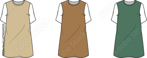 Dress variations illustration in neutral color palette for fashion and design projects