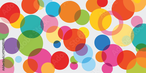 Vibrant colorful overlapping circles on a light gray background abstract pattern