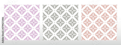 Wallpapers in the style of Baroque.. Set of colored floral ornaments. Seamless vector backgrounds Graphic patterns for fabric, wallpaper, packaging. Ornate Damask flower illustration