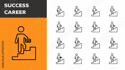 Outline icon showing business growth and career ladder, climb to success with persistence, vector