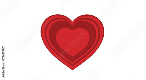 A stylized red heart with concentric layers and a textured appearance on a white background