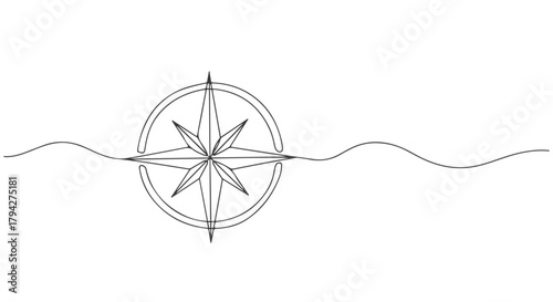 One Continuous Line Drawing A Simple, Minimalist Compass and Wavy Line Graphic