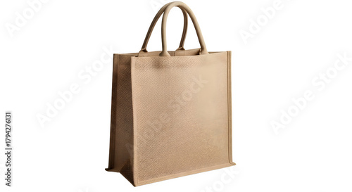 Natural jute wine bottle bag with handles for eco friendly shopping and gift packaging isolated on transparent background