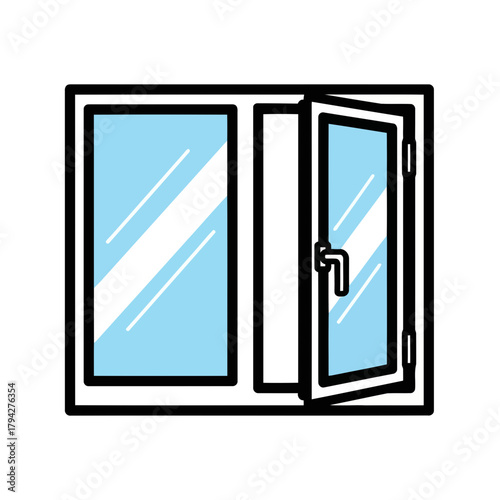 A modern window with one pane open, allowing fresh air and light to enter a room