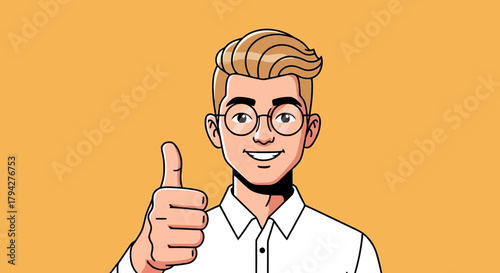Young man with glasses giving a thumbs up gesture
