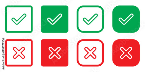 Set of check box with yes and no sign. Modern label icons check mark and cross on white background vector symbol for right and wrong choices. Checkmark right symbol tick sign.
