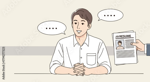 Man in a job interview, talking while a resume is presented