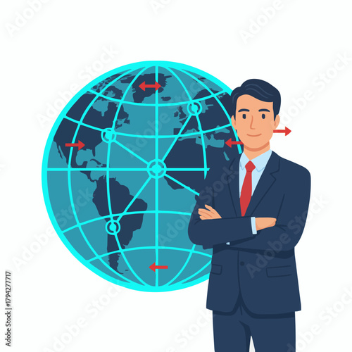 Vector supply chain manager with globe distribution network