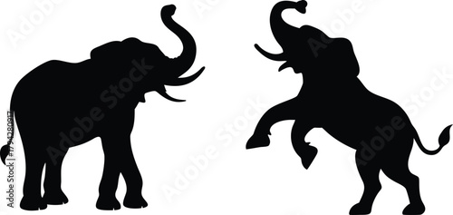 Two elephant silhouettes in black against a showing wildlife on transparent background