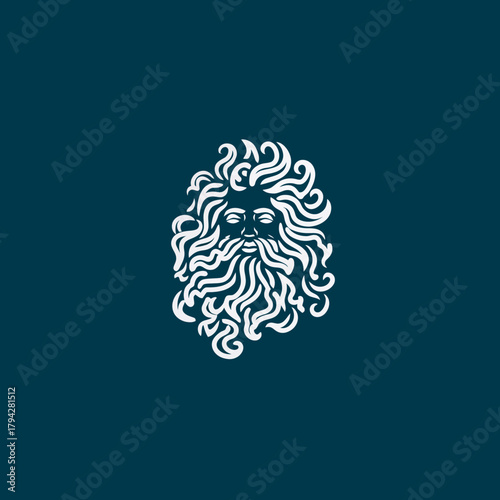 Stylized illustration of a bearded face with elaborate swirling details