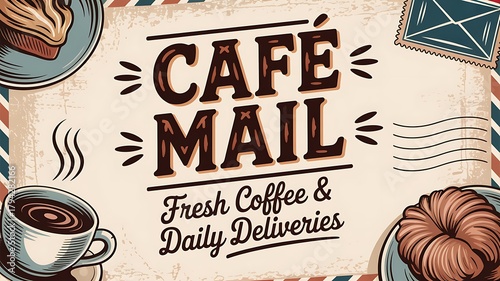 Vintage Café Mail Poster Offering Fresh Coffee and Daily Deliveries Photo