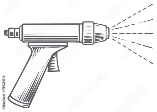 Vintage Style Sprayer Illustration, Liquid Stream Outflow Design, Hand Drawn Vector