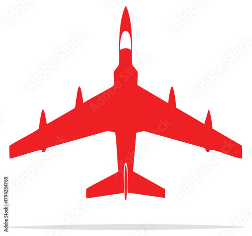 Red airplane vector icon illustration showing air travel, aviation, and global transportation concept