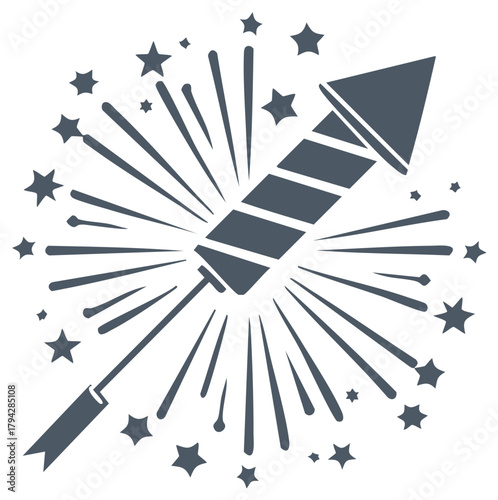 Exploding Firework Rocket with Stars and Bursts