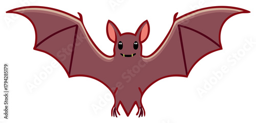 Cartoon bat with spread wings vector illustration for spooky Halloween designs