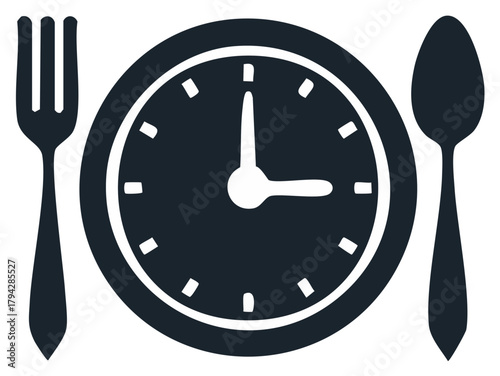 Clock and cutlery concept symbolizing food time and meal schedules