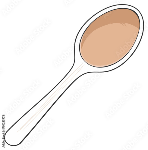 Isolated illustration of spoon with liquid, hand drawn kitchen utensil