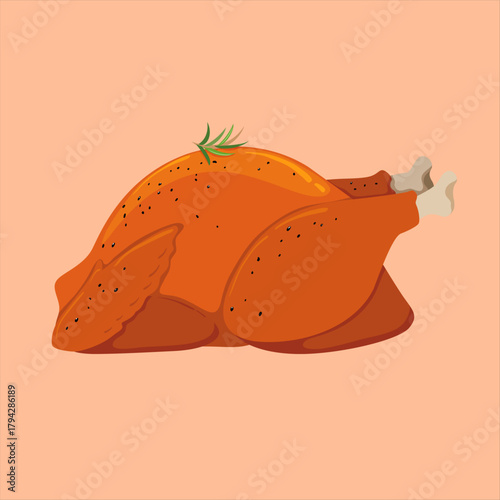 Roasted Chicken Delight: This image shows a close-up of a perfectly roasted chicken, golden-brown and glistening, seasoned with herbs, ready to be enjoyed.