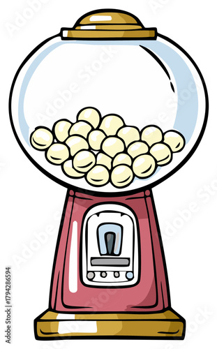 Retro Gumball Machine with Many Candy Balls inside a Clear Dispenser