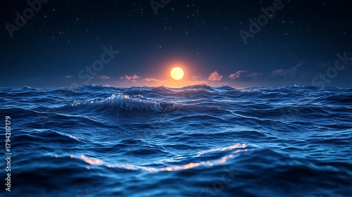 Ocean sunset at night water color