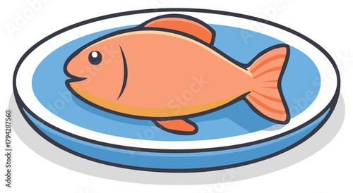Cartoon illustration of a cooked fish served on a plate