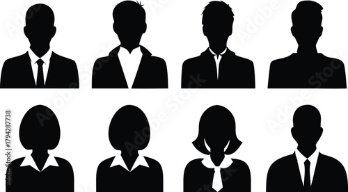 Group of diverse professional silhouettes representing teamwork and collaboration on transparent background