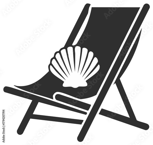 Minimalist beach chair featuring seashell icon for summer holidays and relaxation concept