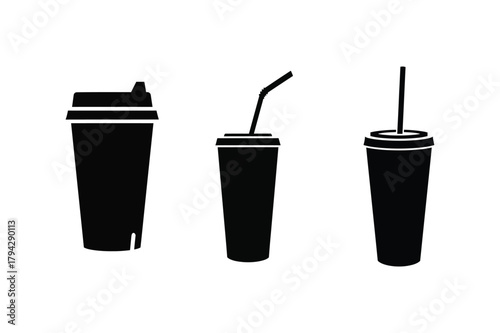 A simple silhouette vector of a soda cup with straw